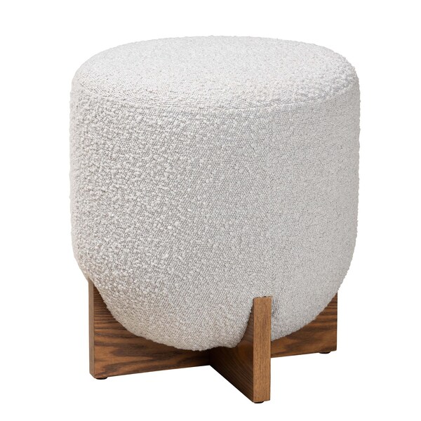 Baxton Studio Fisk Japandi Light Grey Boucle Fabric and Walnut Brown Finished Wood Ottoman Footstool 233-13325-ZORO - main
